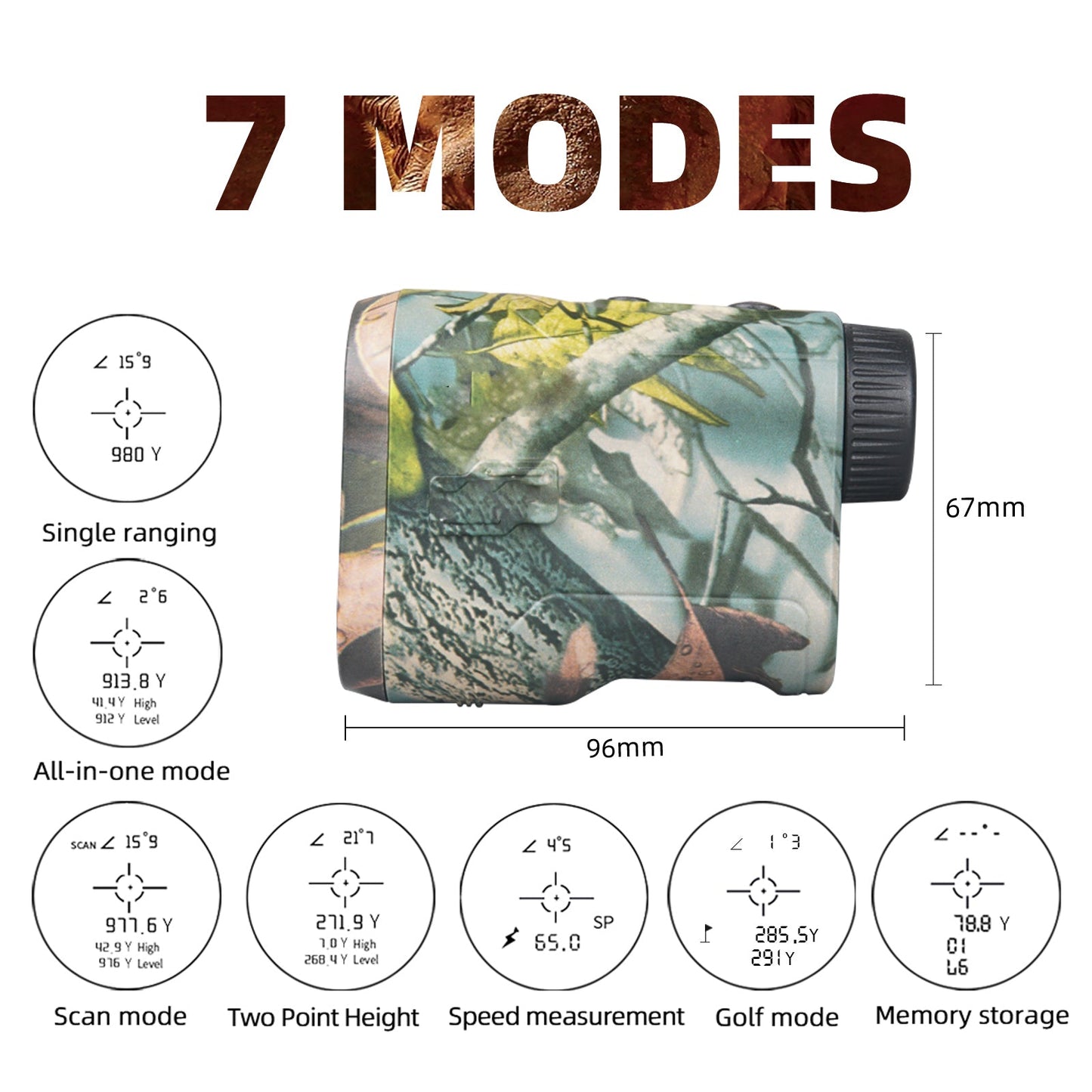 Compact Rechargeable Hunting Rangefinder with 7 Measurement Modes