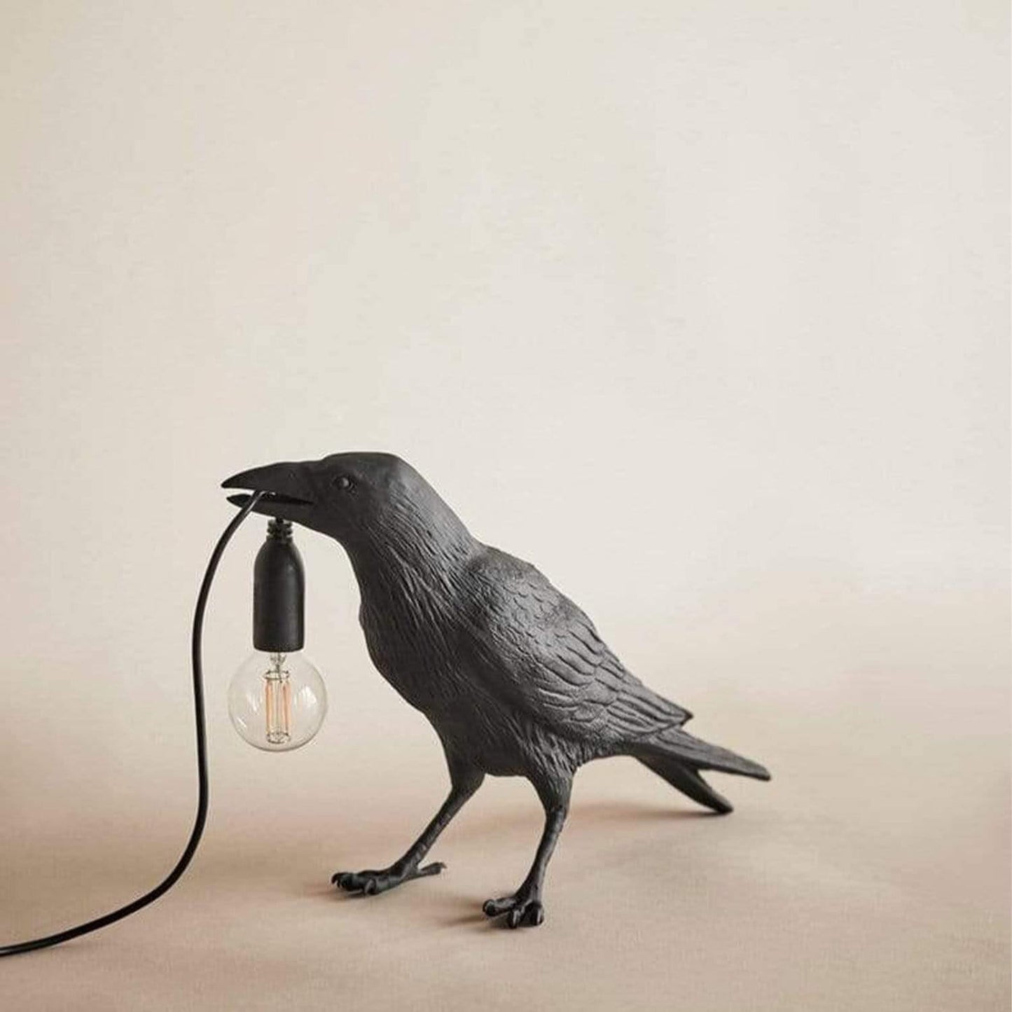 Raven Bird Lamp with Warm Glow Eyes