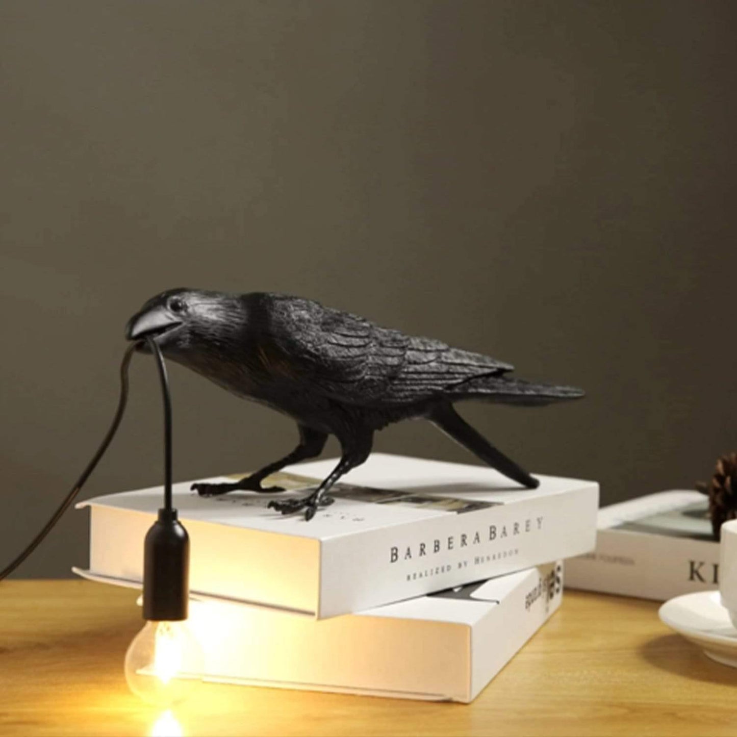 Raven Bird Lamp with Warm Glow Eyes