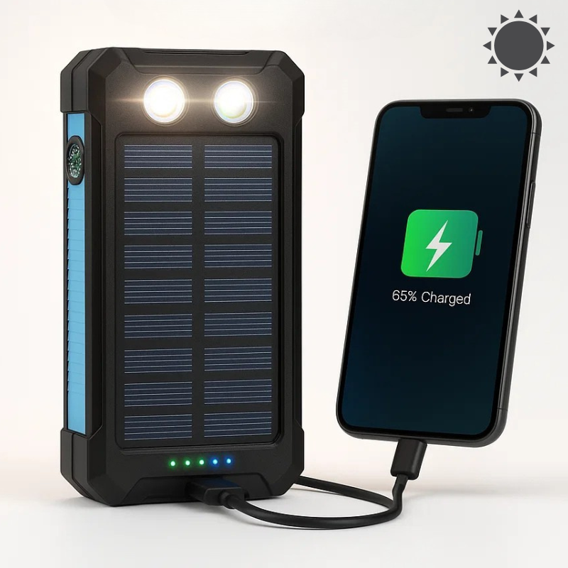 Solar Power Bank 20,000mAh with Dual USB Ports and Flashlight