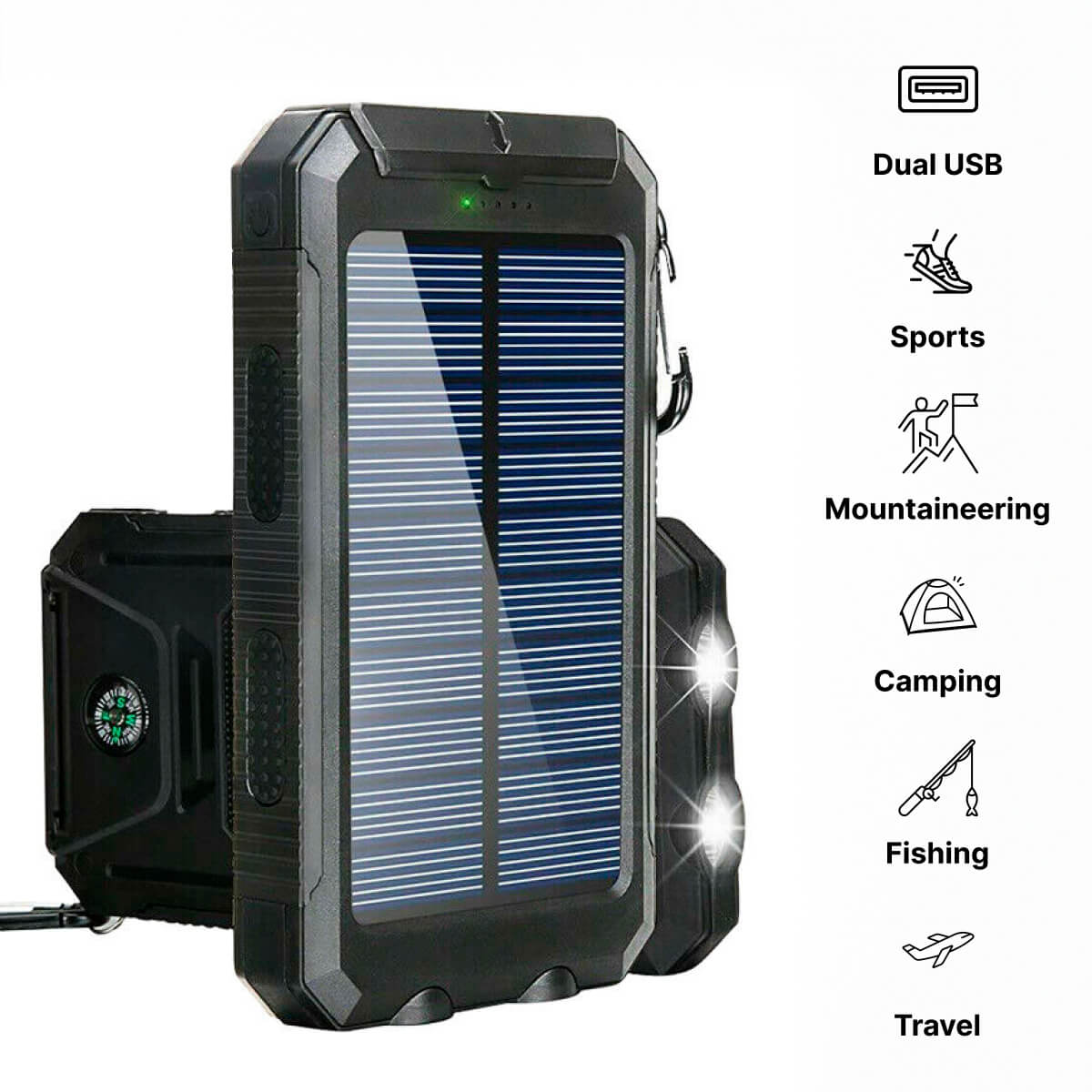 Solar Power Bank 20,000mAh with Dual USB Ports and Flashlight