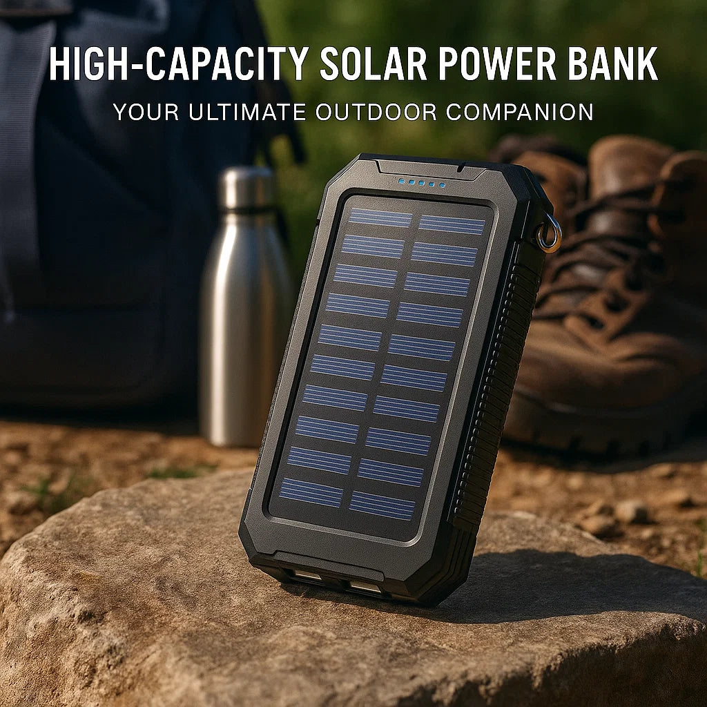 Solar Power Bank 20,000mAh with Dual USB Ports and Flashlight