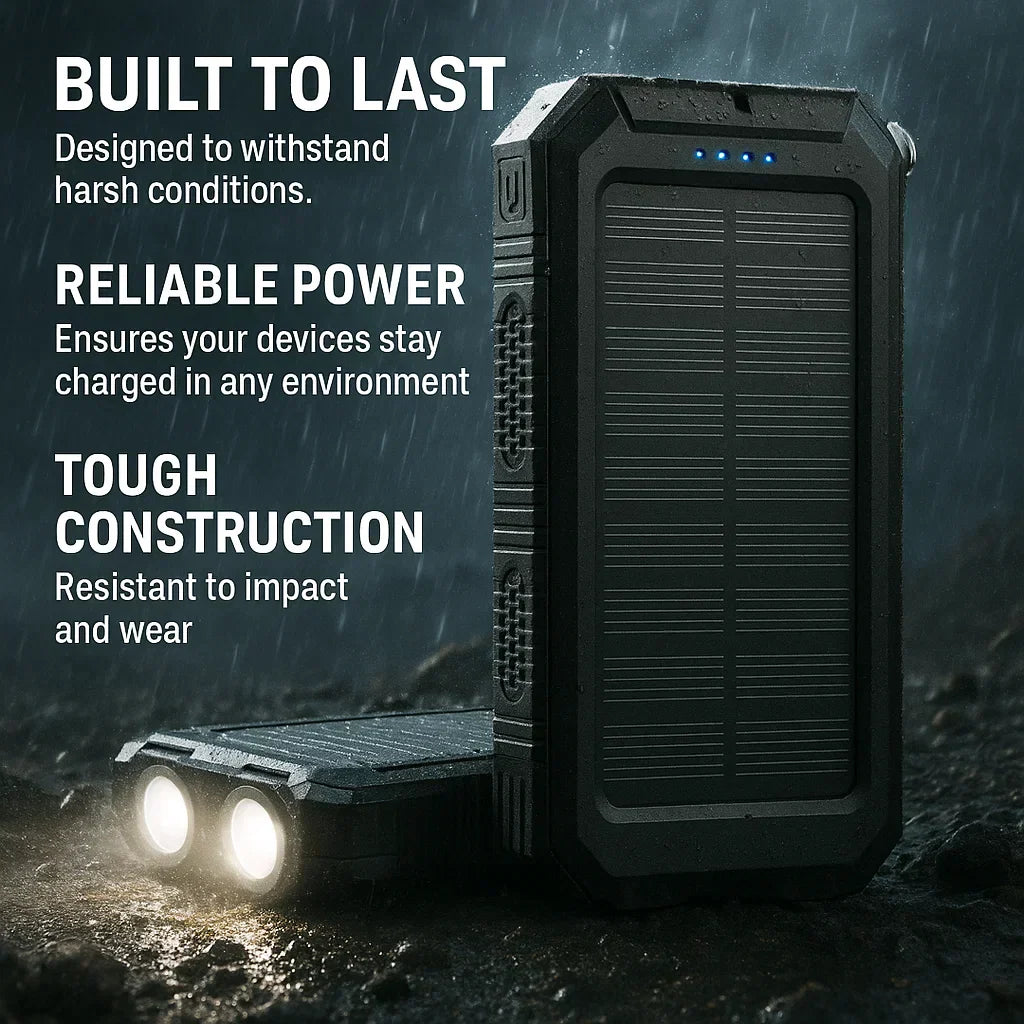 Solar Power Bank 20,000mAh with Dual USB Ports and Flashlight