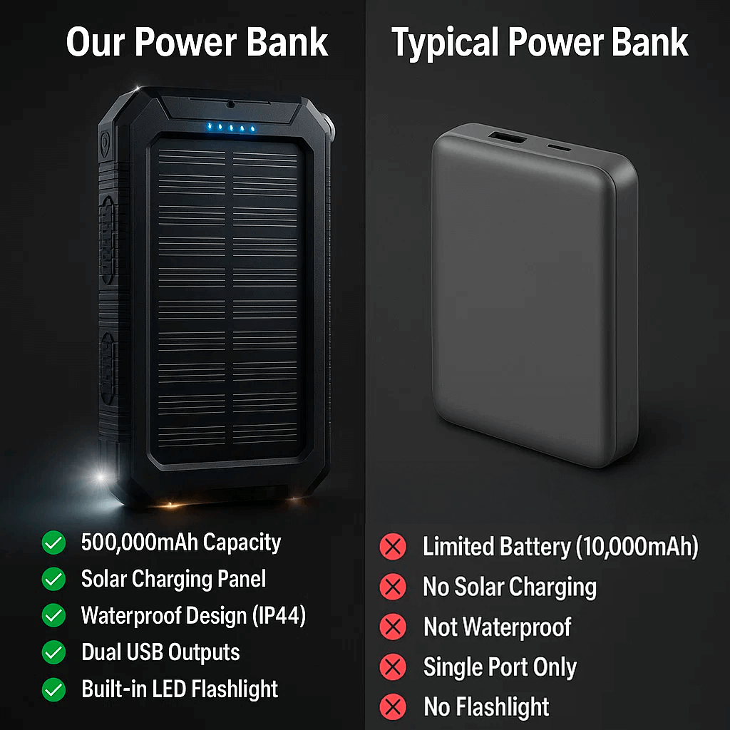 Solar Power Bank 20,000mAh with Dual USB Ports and Flashlight