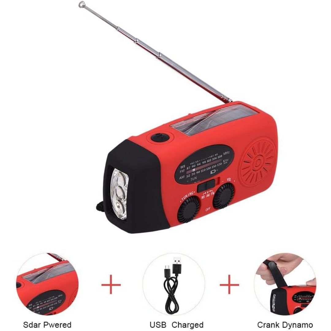 Emergency Solar Hand Crank Radio with Flashlight and Power Bank