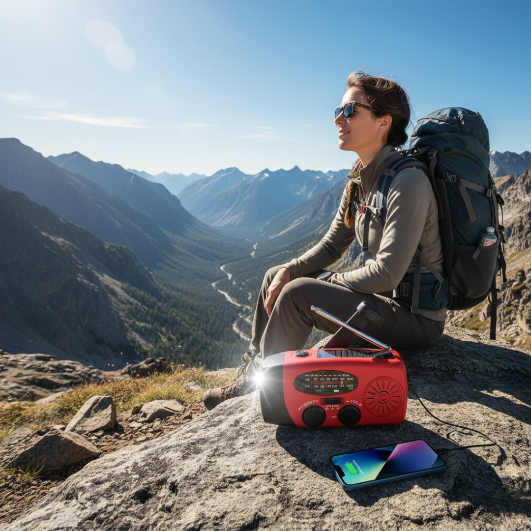 Emergency Solar Hand Crank Radio with Flashlight and Power Bank