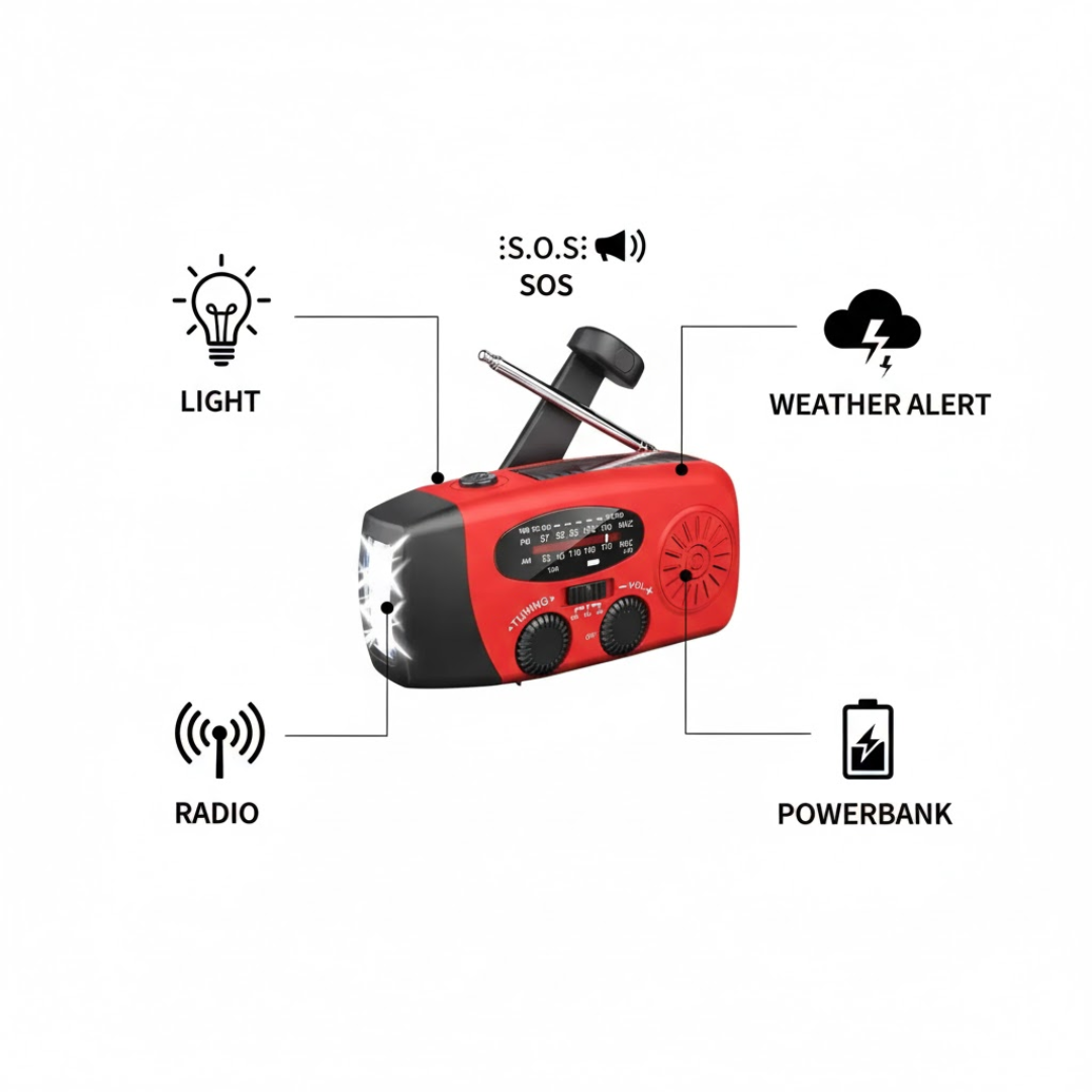 Emergency Solar Hand Crank Radio with Flashlight and Power Bank