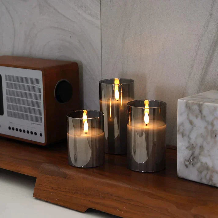 Flameless Glass Candle Light Set with Flickering Flame Effect