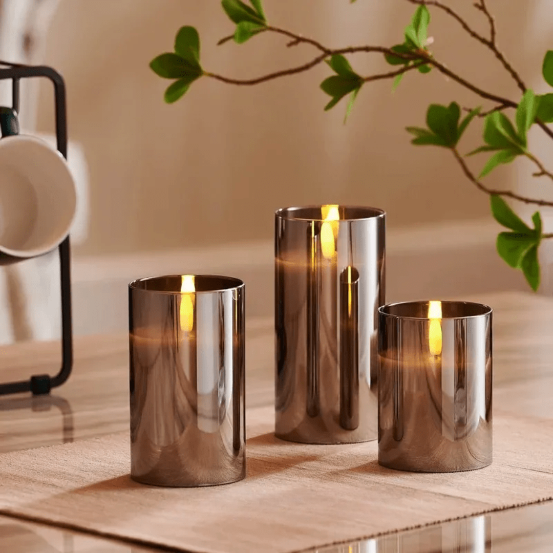 Flameless Glass Candle Light Set with Flickering Flame Effect