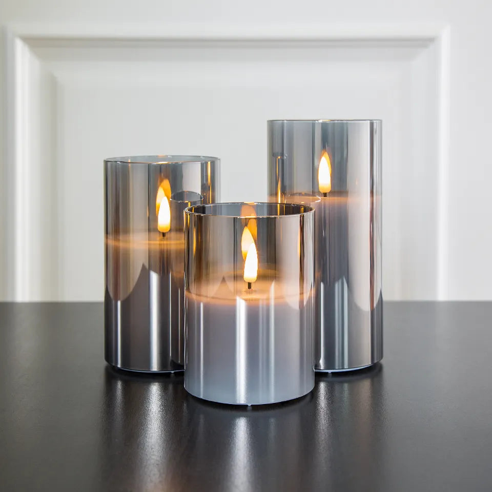 Flameless Glass Candle Light Set with Flickering Flame Effect