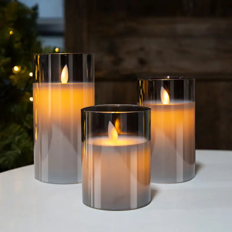Flameless Glass Candle Light Set with Flickering Flame Effect