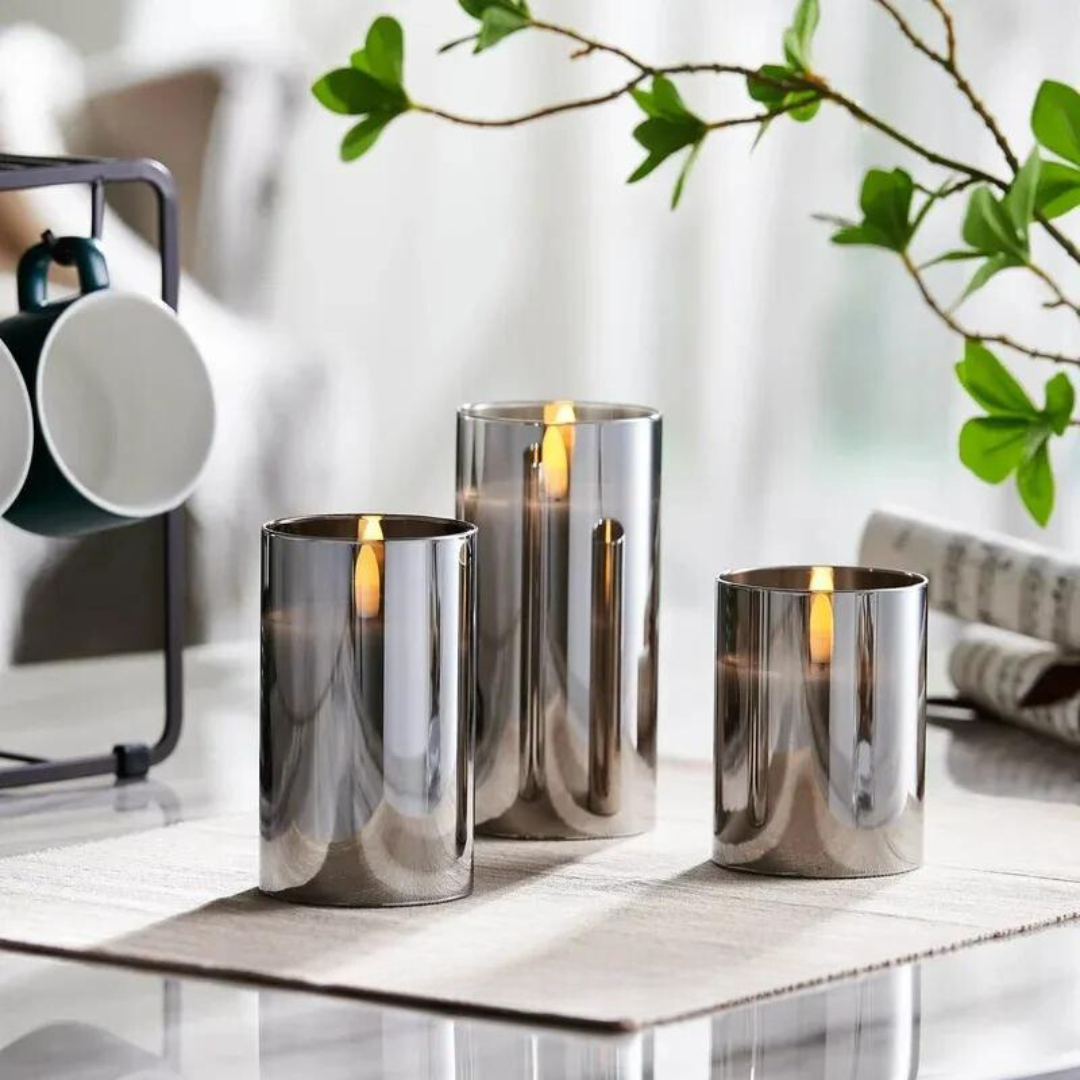 Flameless Glass Candle Light Set with Flickering Flame Effect