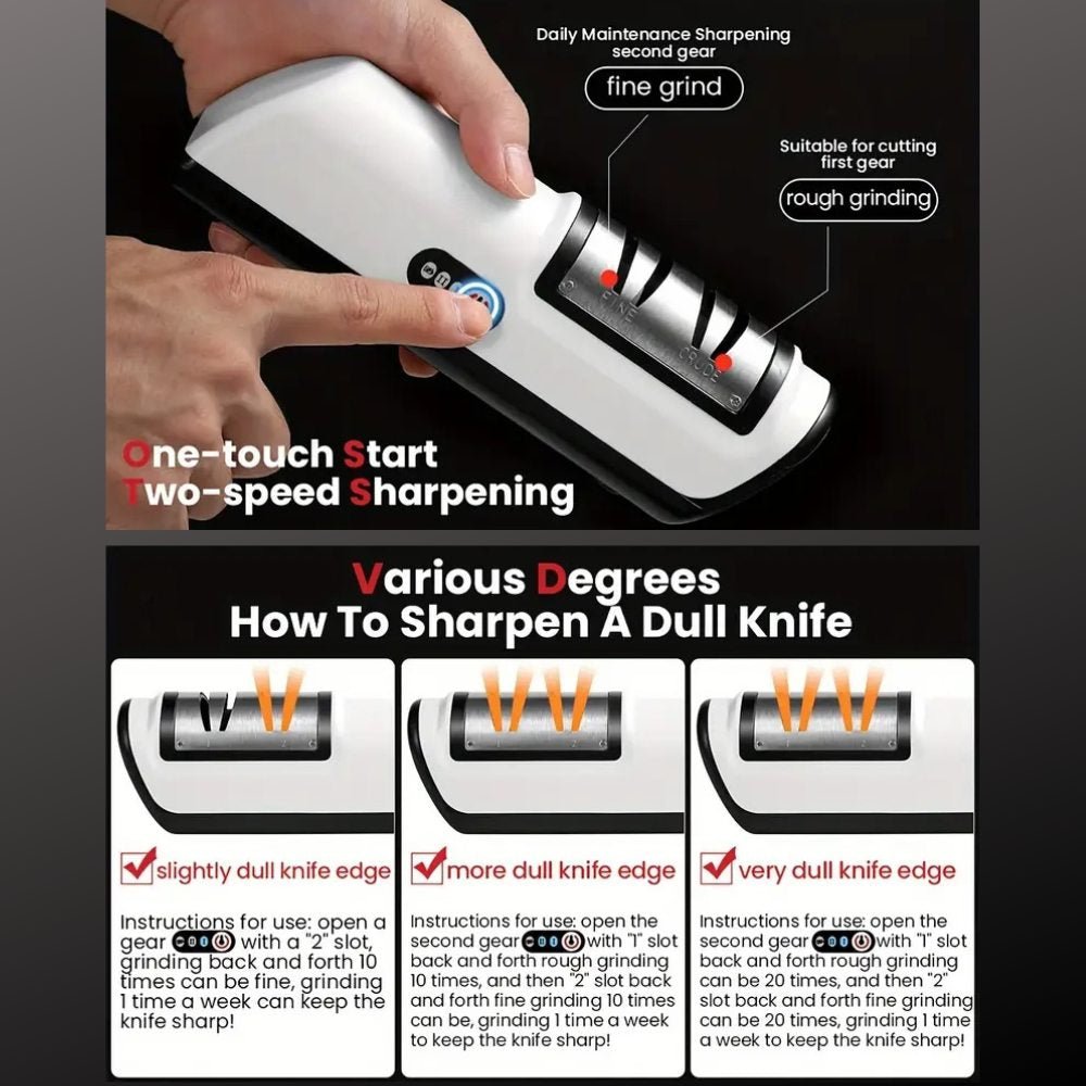 Rechargeable 2-Stage Knife Sharpener for Ceramic and Steel Blades