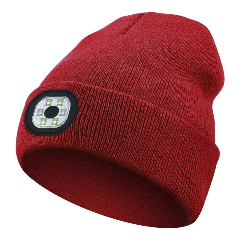 Rechargeable LED Winter Beanie Hat with 4 Bright Lights