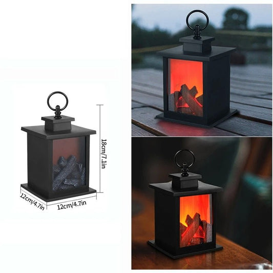 Vintage Fireplace Lantern with Flickering LED Flame – USB and Battery-Powered Holiday Decor