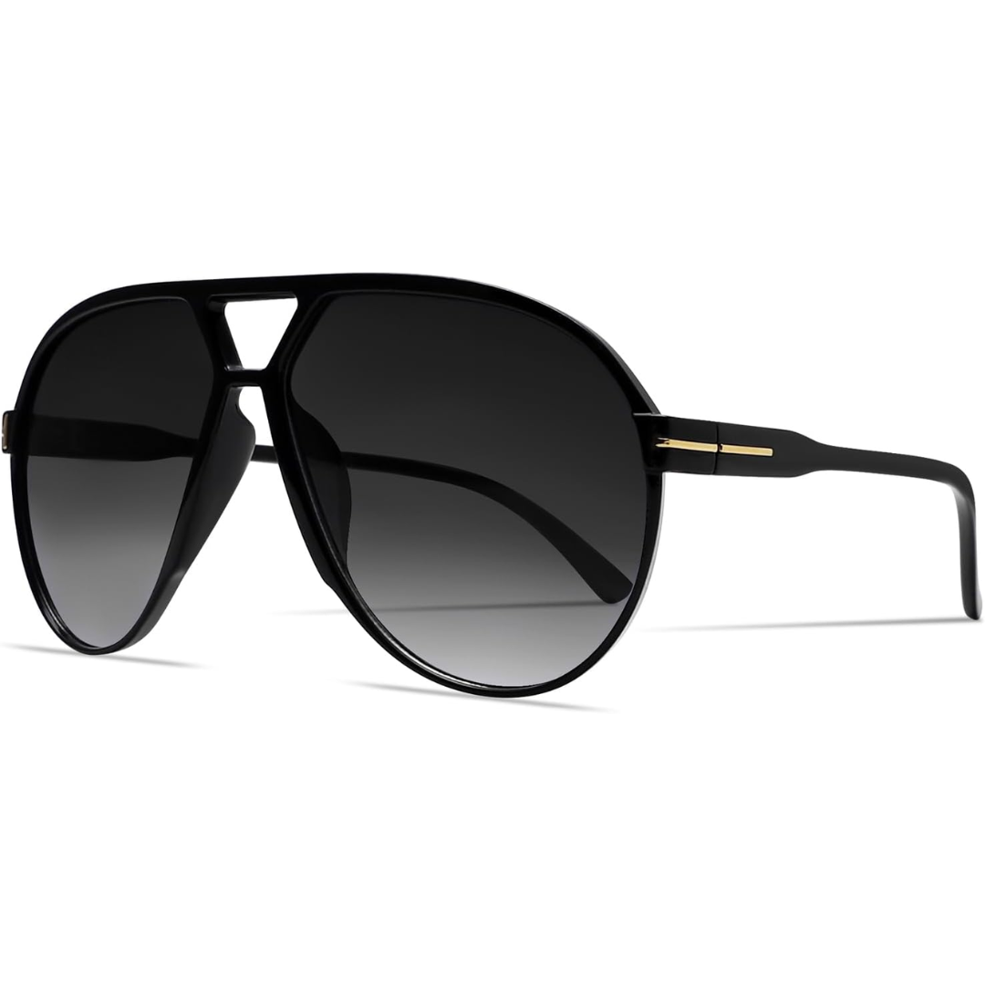 Retro Oversized Square Aviator Sunglasses with UV400 Protection