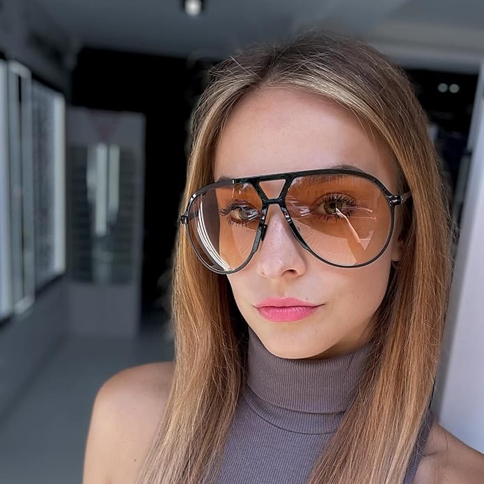 Retro Oversized Square Aviator Sunglasses with UV400 Protection
