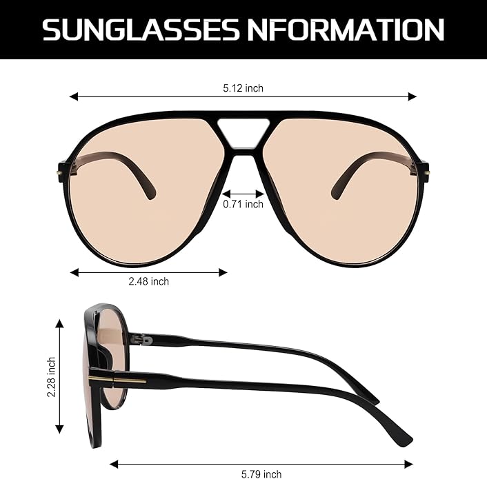 Retro Oversized Square Aviator Sunglasses with UV400 Protection