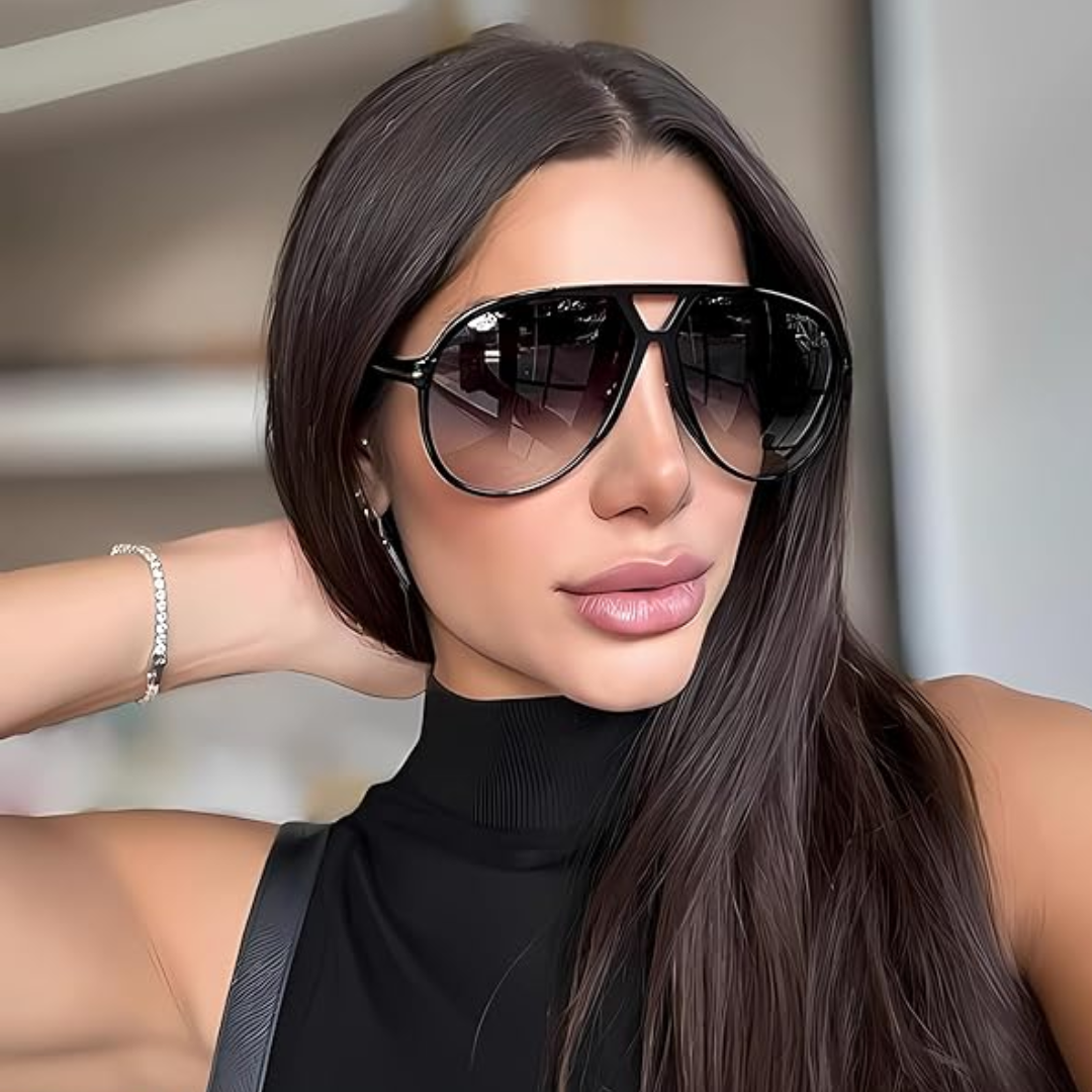Retro Oversized Square Aviator Sunglasses with UV400 Protection