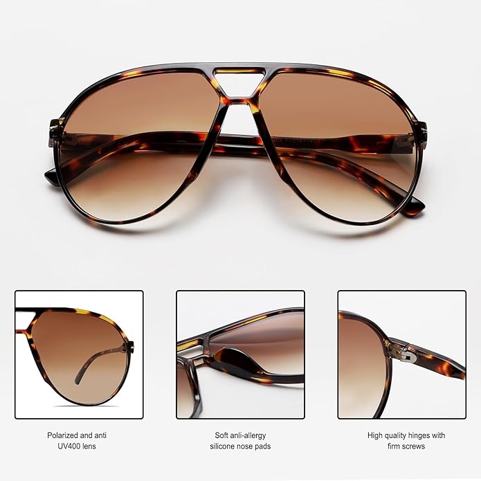 Retro Oversized Square Aviator Sunglasses with UV400 Protection