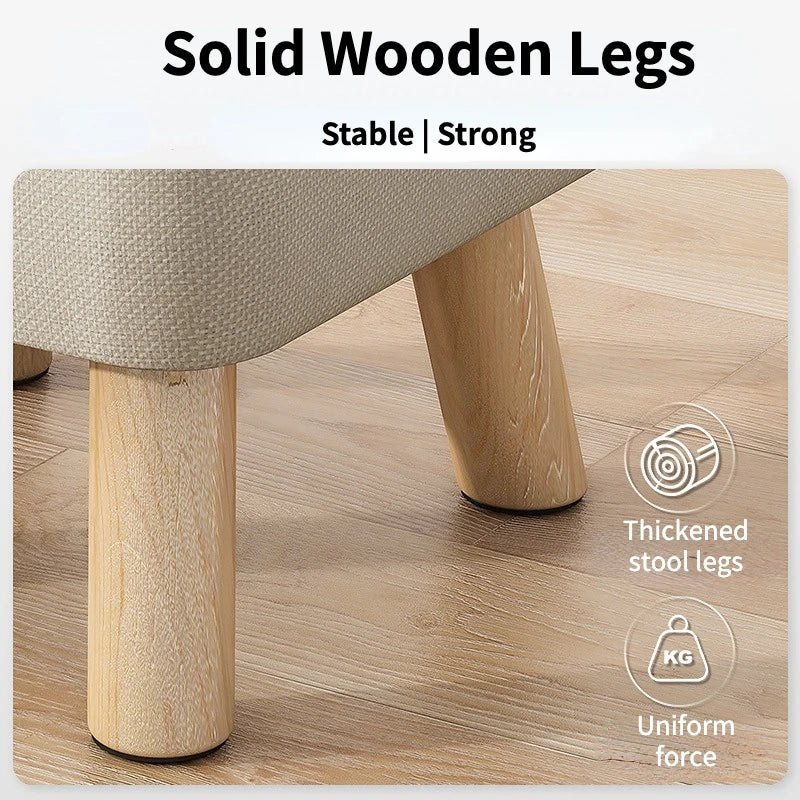 Padded Retro Ottoman Stool in Pastel Linen