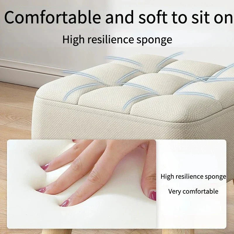 Padded Retro Ottoman Stool in Pastel Linen