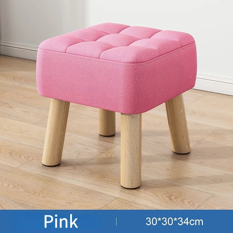 Padded Retro Ottoman Stool in Pastel Linen