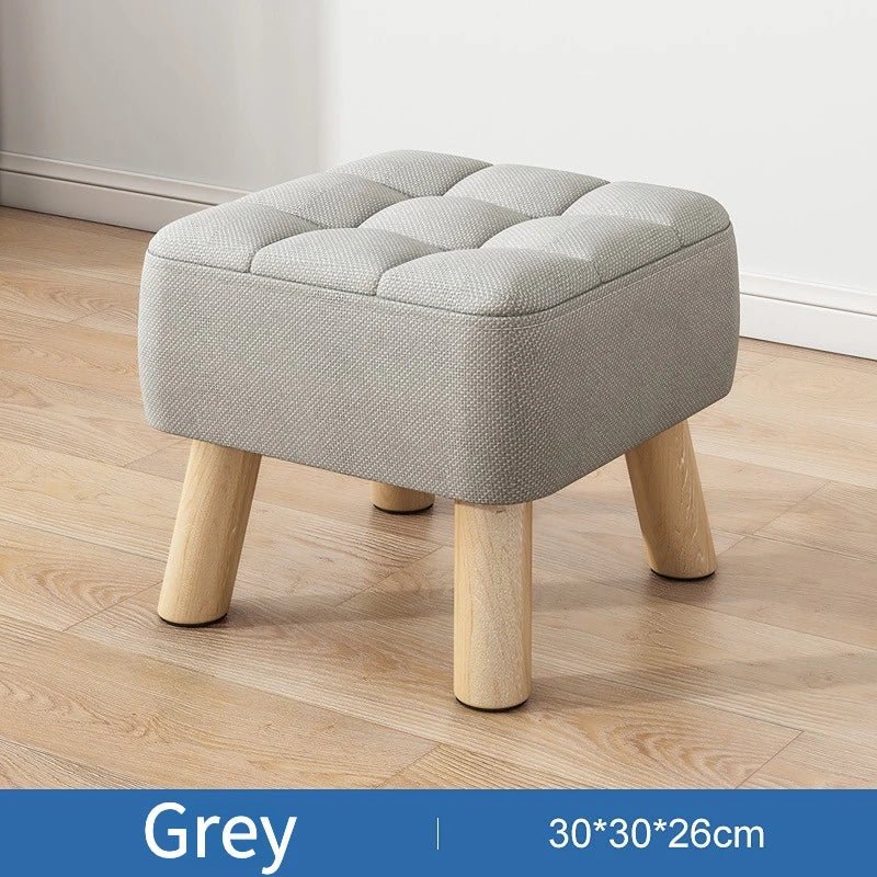 Padded Retro Ottoman Stool in Pastel Linen