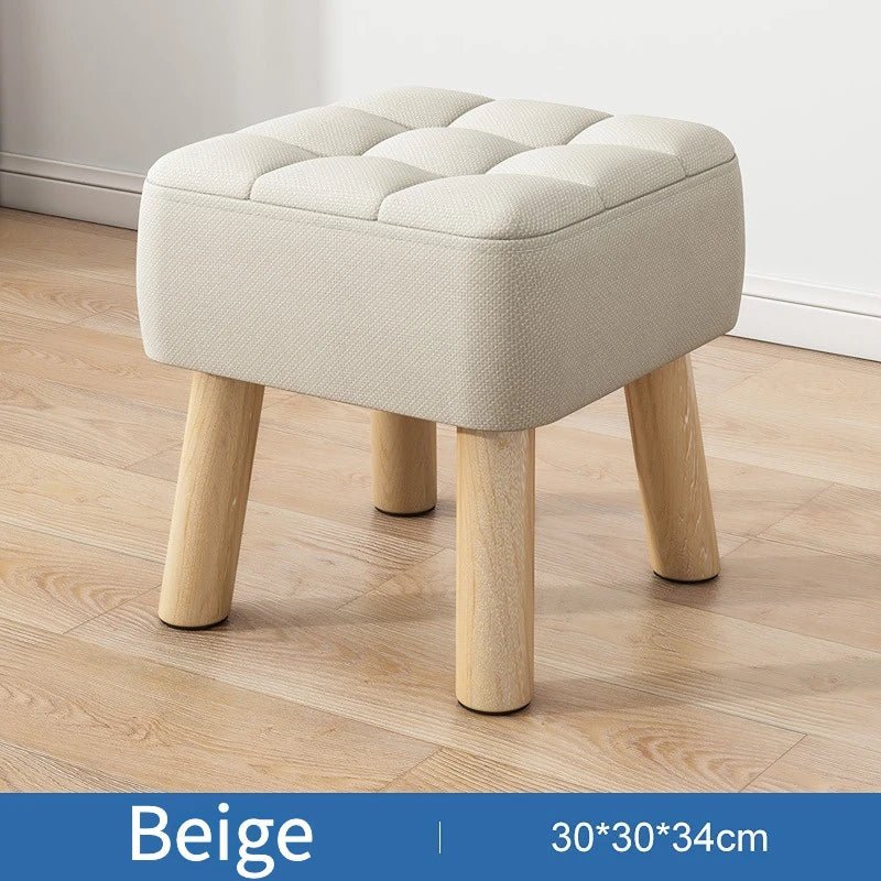 Padded Retro Ottoman Stool in Pastel Linen