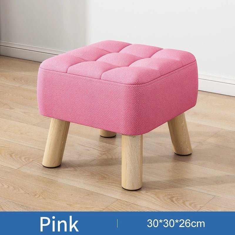 Padded Retro Ottoman Stool in Pastel Linen