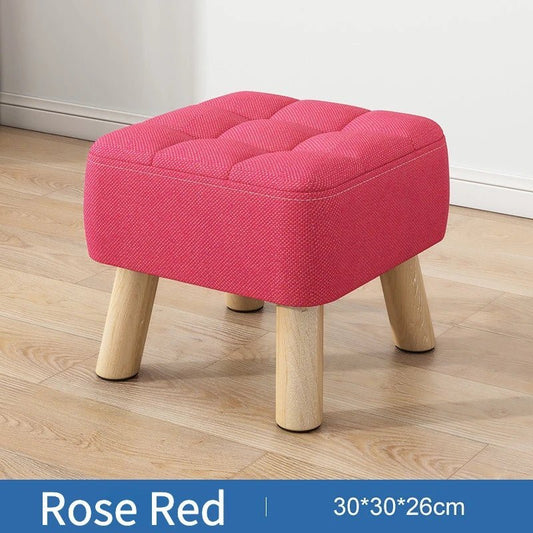 Padded Retro Ottoman Stool in Pastel Linen