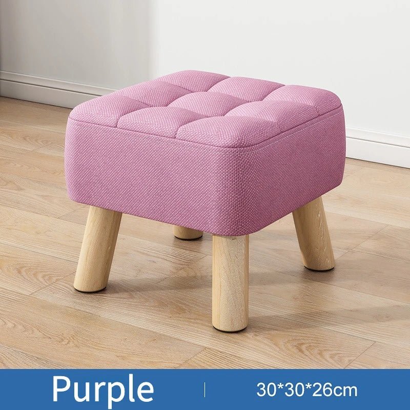 Padded Retro Ottoman Stool in Pastel Linen