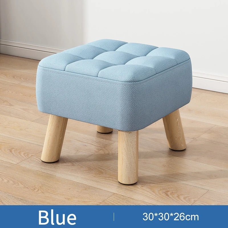 Padded Retro Ottoman Stool in Pastel Linen