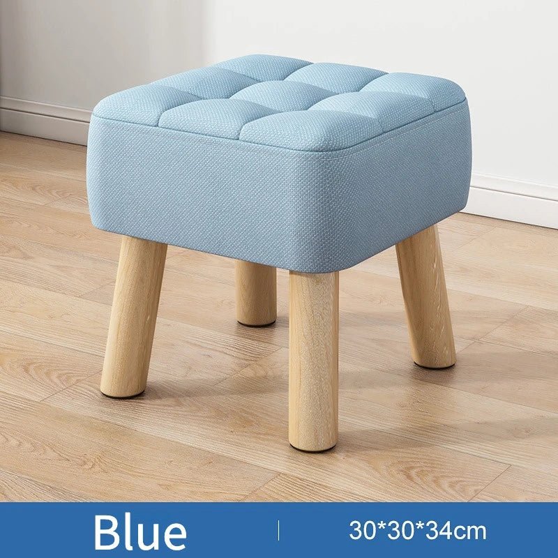 Padded Retro Ottoman Stool in Pastel Linen