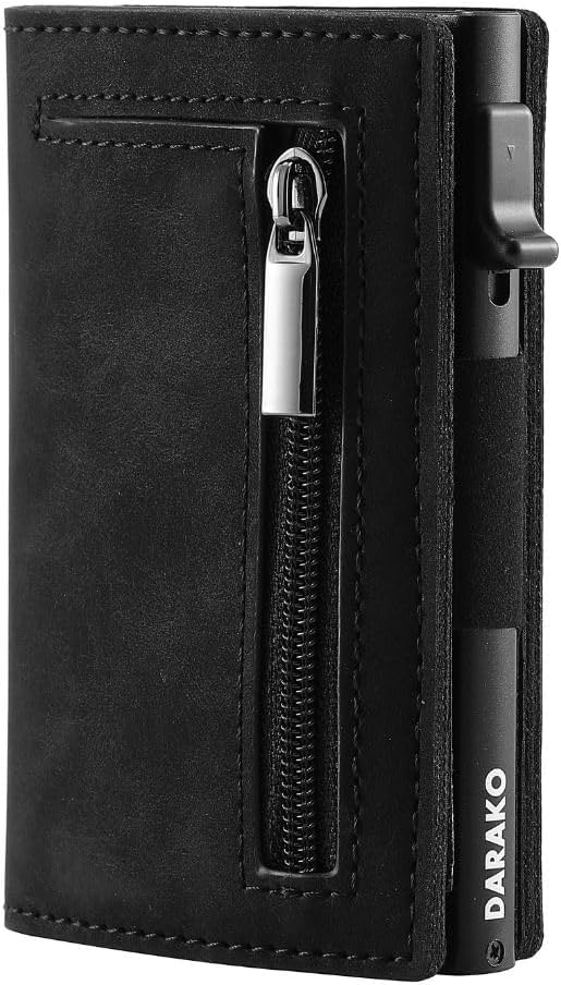RFID-Blocking Slim Leather Wallet with Card Slide Mechanism