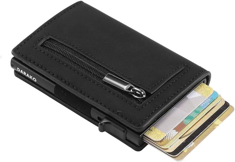 RFID-Blocking Slim Leather Wallet with Card Slide Mechanism