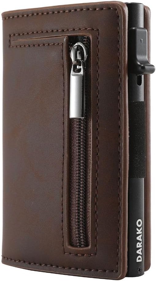RFID-Blocking Slim Leather Wallet with Card Slide Mechanism