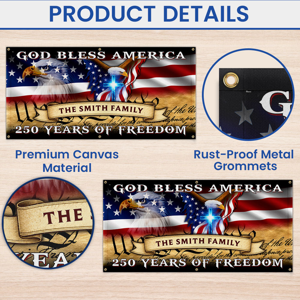 Personalized Patriotic Fence Banner - God Bless America 250 Years of Freedom Outdoor Flag