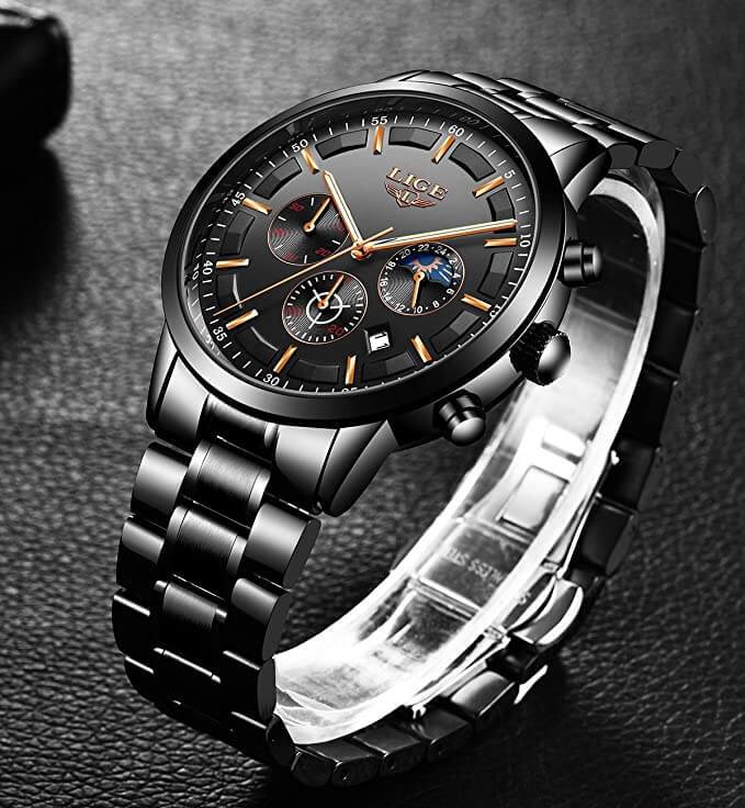 Military-Inspired Men's Watch with Black Steel Construction