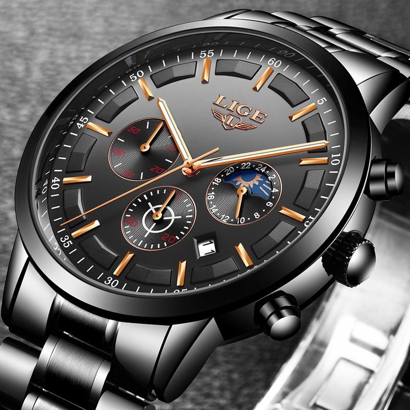 Military-Inspired Men's Watch with Black Steel Construction