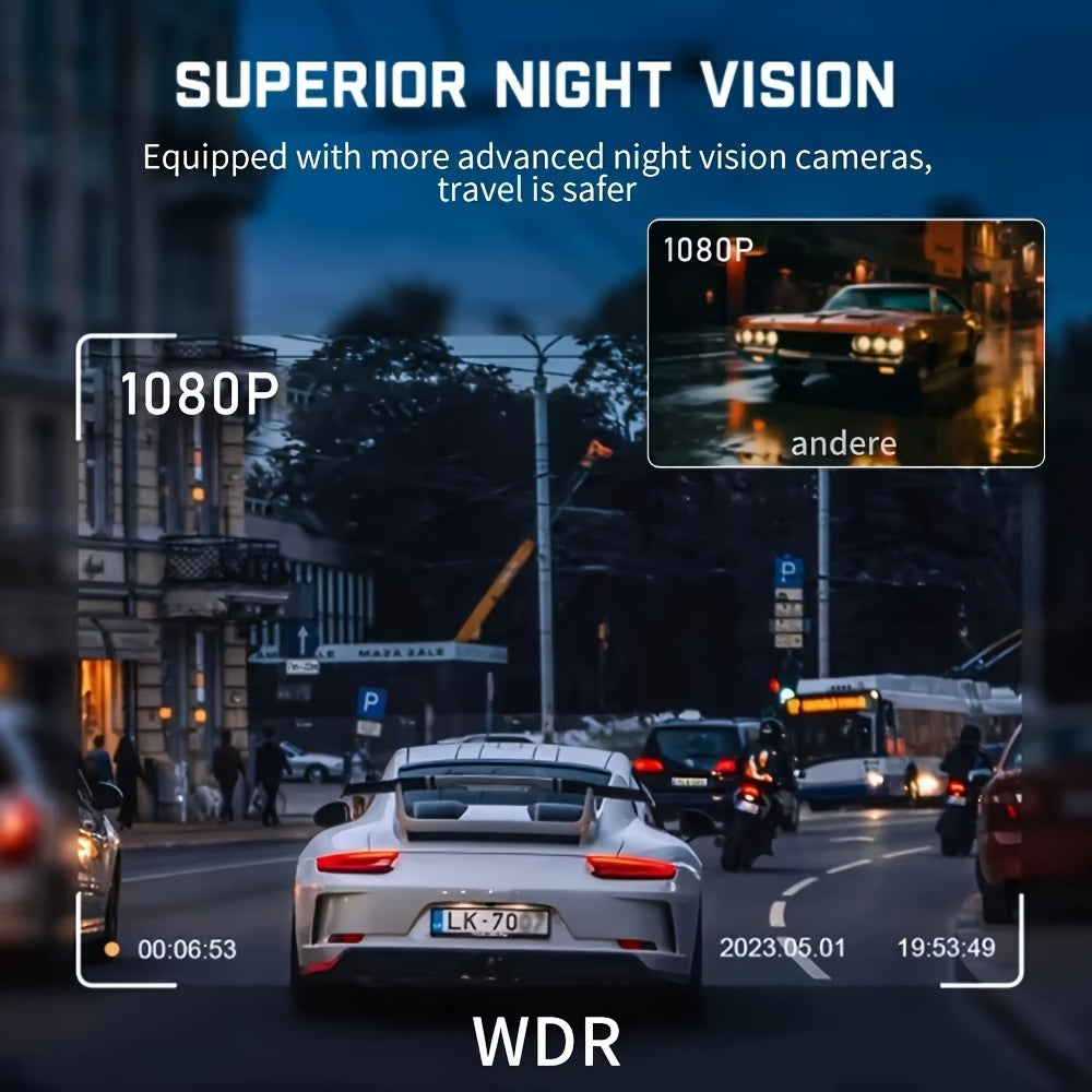 Dual Lens Car Dash Camera with LED Screen and Rechargeable Battery