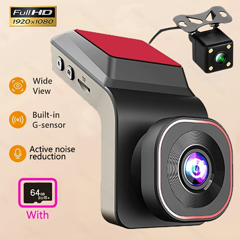 Dual Lens Car Dash Camera with LED Screen and Rechargeable Battery