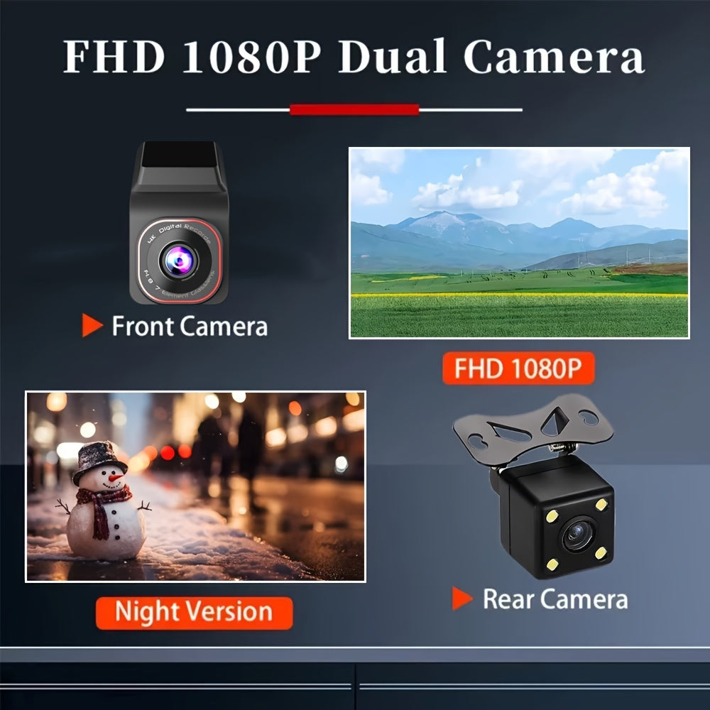 Dual Lens Car Dash Camera with LED Screen and Rechargeable Battery