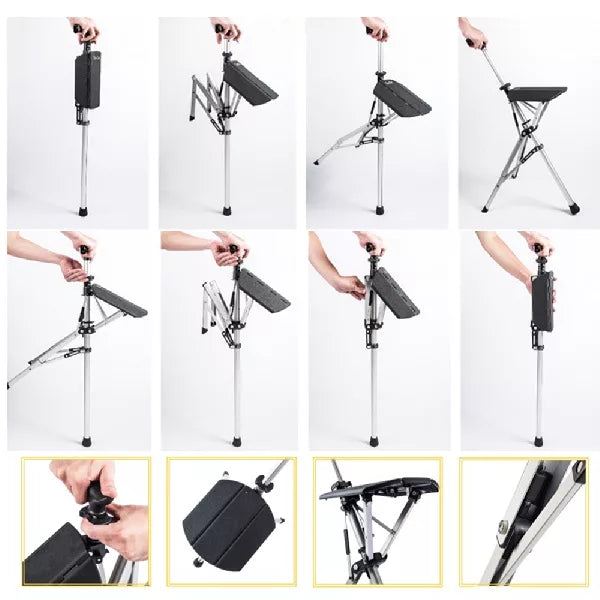 Folding Cane with Integrated Seat for Mobility and Comfort