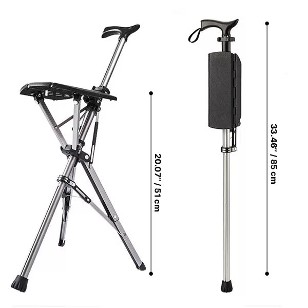 Folding Cane with Integrated Seat for Mobility and Comfort