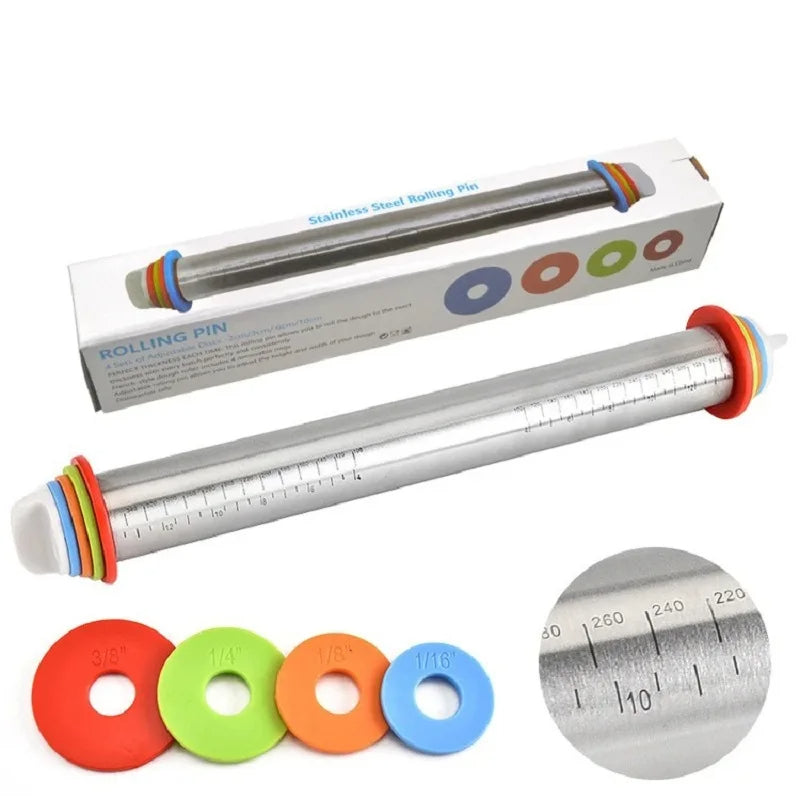 Adjustable Stainless Steel Rolling Pin with Thickness Rings