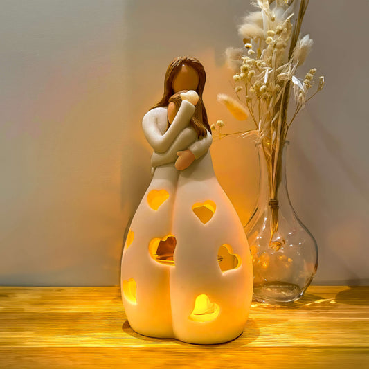 Heart-Shaped Beige Resin Table Lamp with Warm Glow