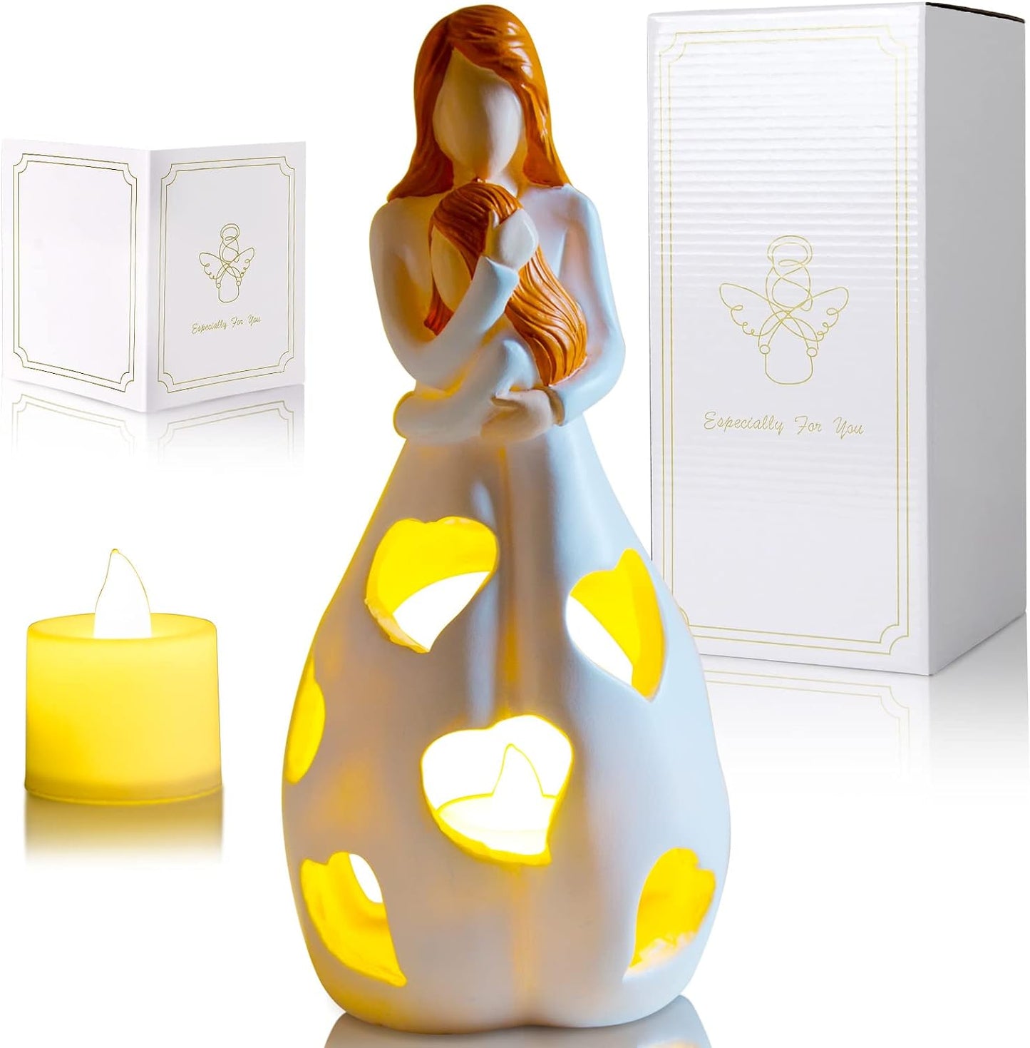 Heart-Shaped Beige Resin Table Lamp with Warm Glow