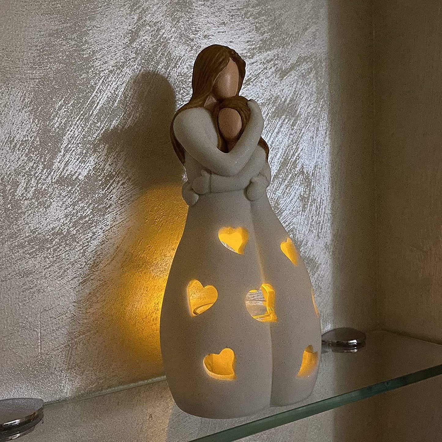 Heart-Shaped Beige Resin Table Lamp with Warm Glow
