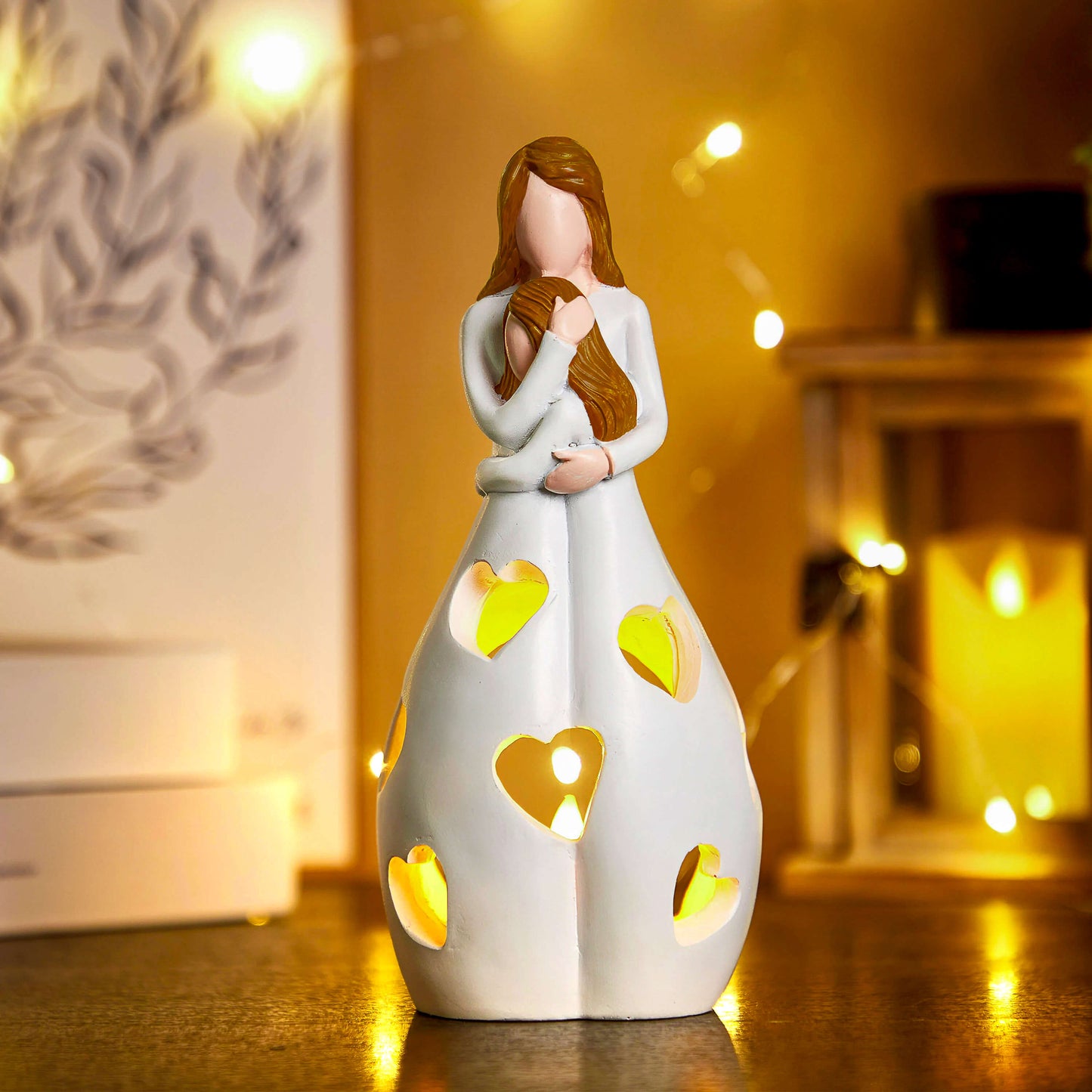 Heart-Shaped Beige Resin Table Lamp with Warm Glow